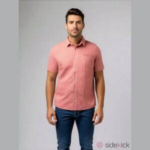 𝅺FOLK Short Sleeve Button Up Dress  Shirt Size Small